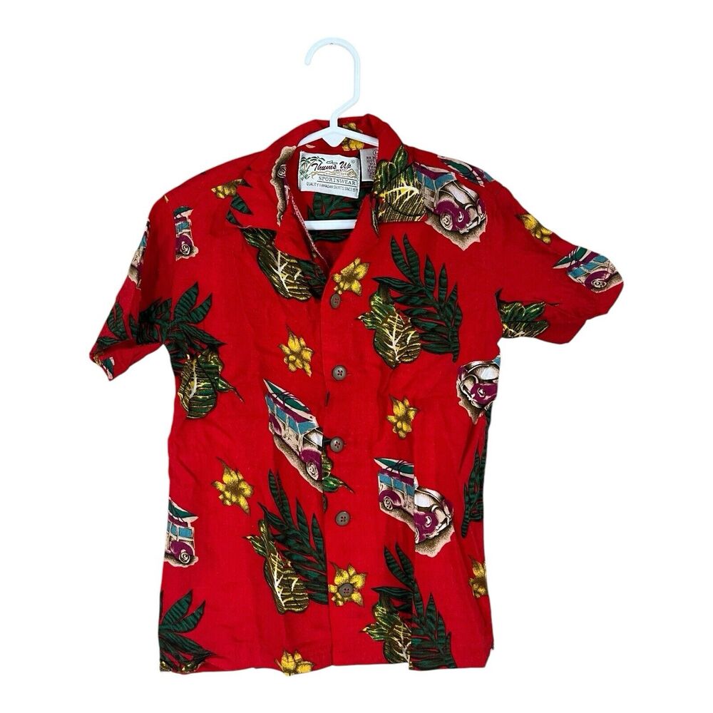 Thumbs Up For Boys Red Surf Wagon Hawaiian Shirt Size Large Toddler 5T Rayon